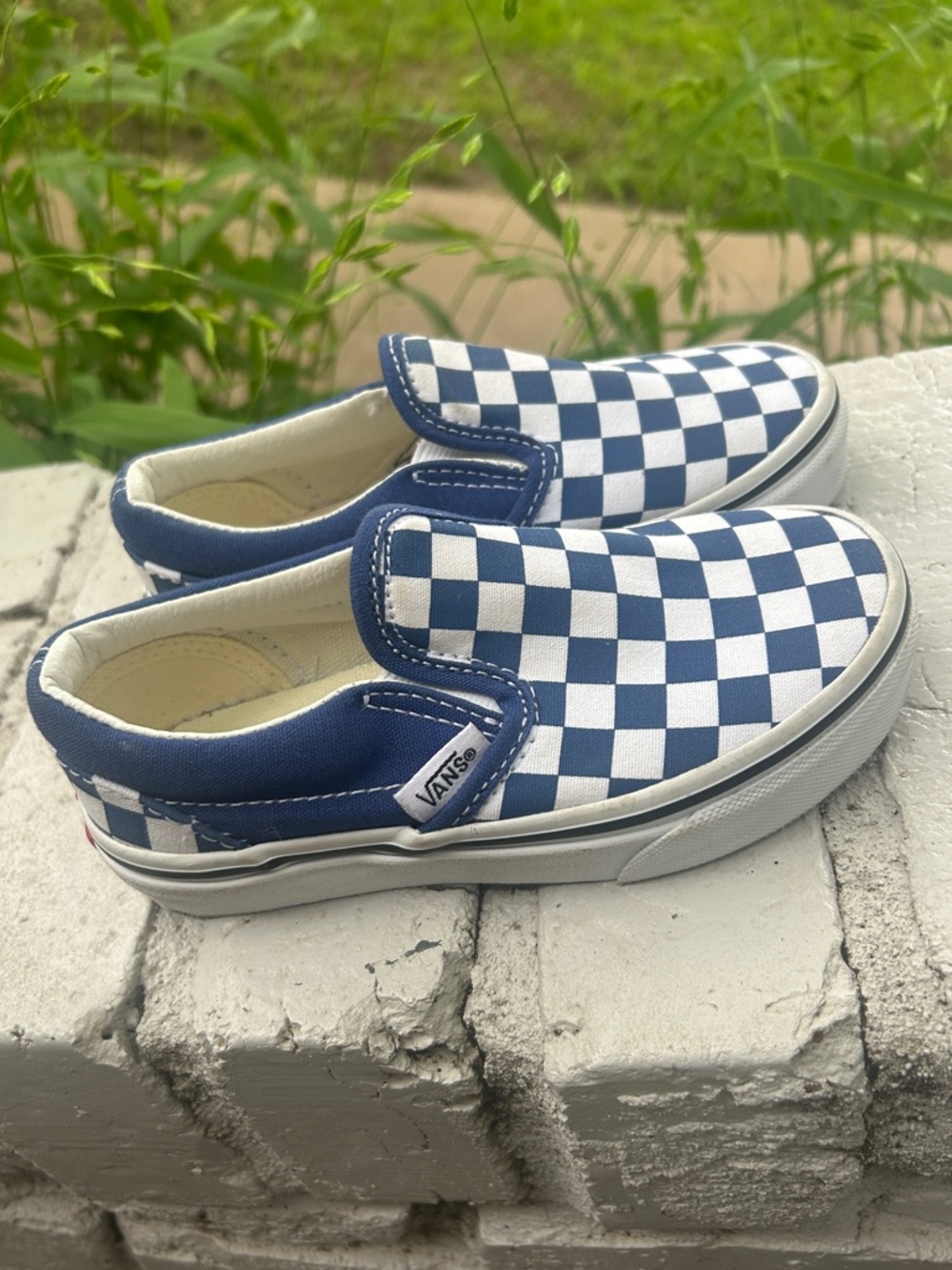 Vans Kids Slip-On Checkerboard Sneakers - Blue & White